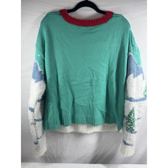 Peanuts Snoopy Ski Sweater Women's Large Green,red Holiday Christmas Pullover - Picture 5 of 7
